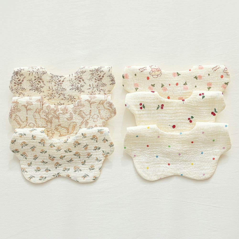 (6개/1set) 엘린베베 고급 여아 면 거즈 턱받이 유아 신생아 아기 침받이