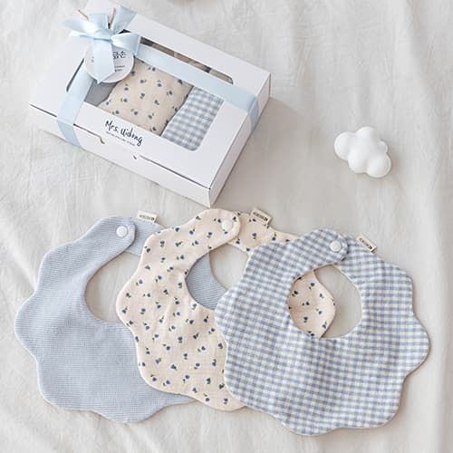 출산백일선물 미니튤립 쁘띠 턱받이3종세트 (선물포장)