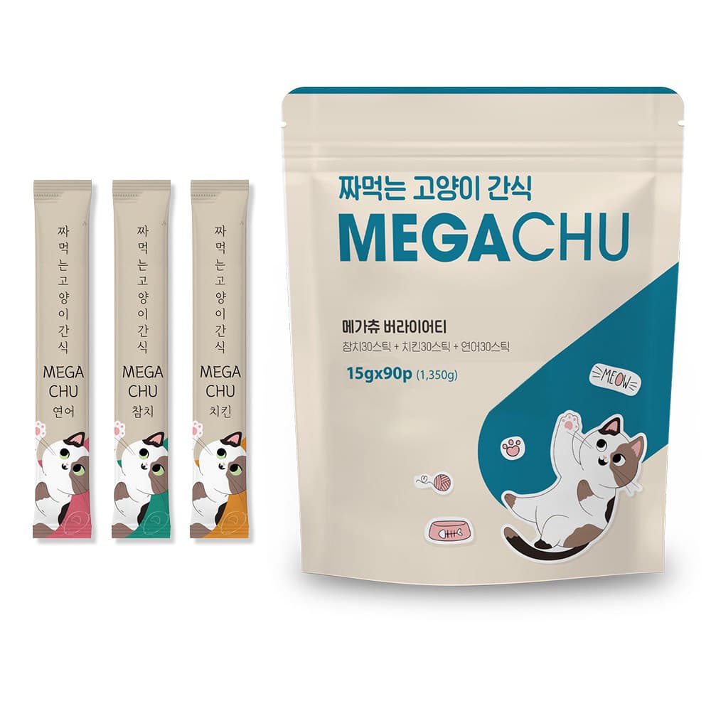 메가츄 짜먹는 고양이 간식 츄 90스틱 대용량