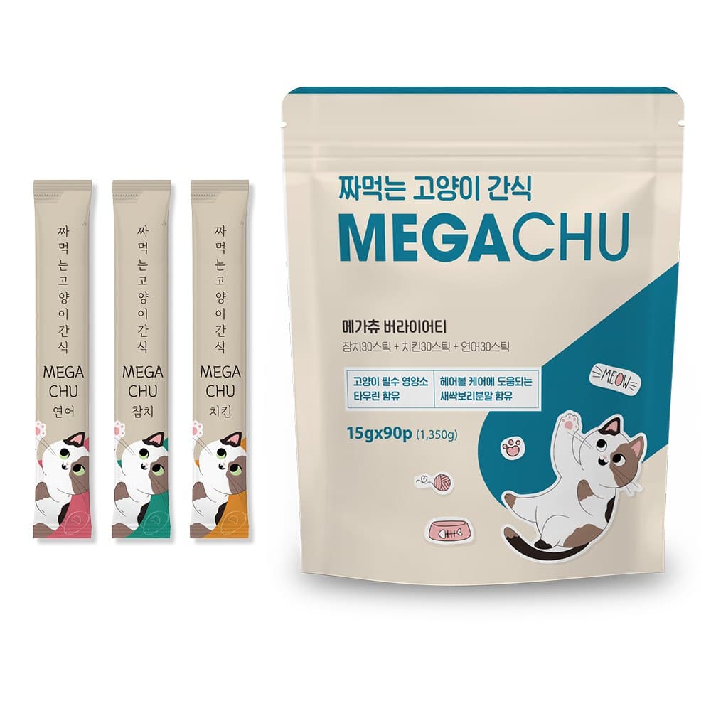 메가츄 짜먹는 고양이 간식 츄 90스틱 대용량