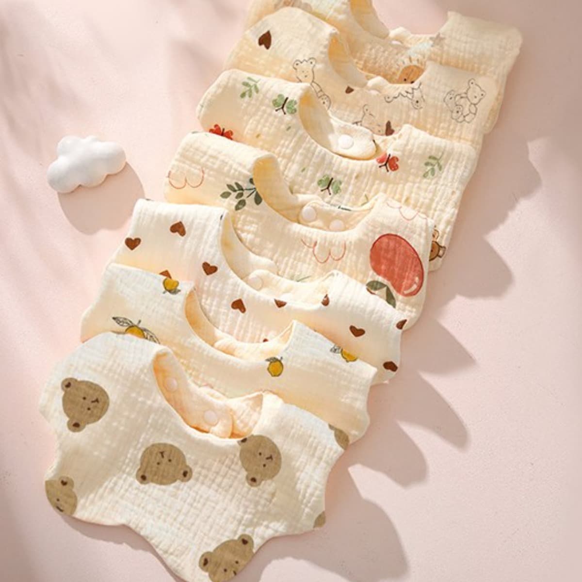 KC인증 몽실이 6겹 순면 요일턱받이 아기 신생아 이유식 여름 돌 선물 세트 선물포장