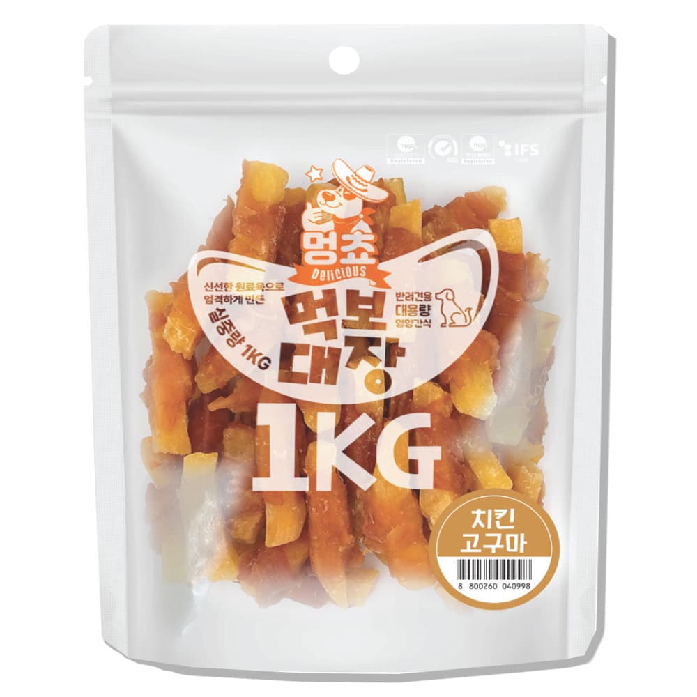 멍쵸 먹보대장, 대용량 강아지간식, 1kg, 1개, 치킨꽈배기껌