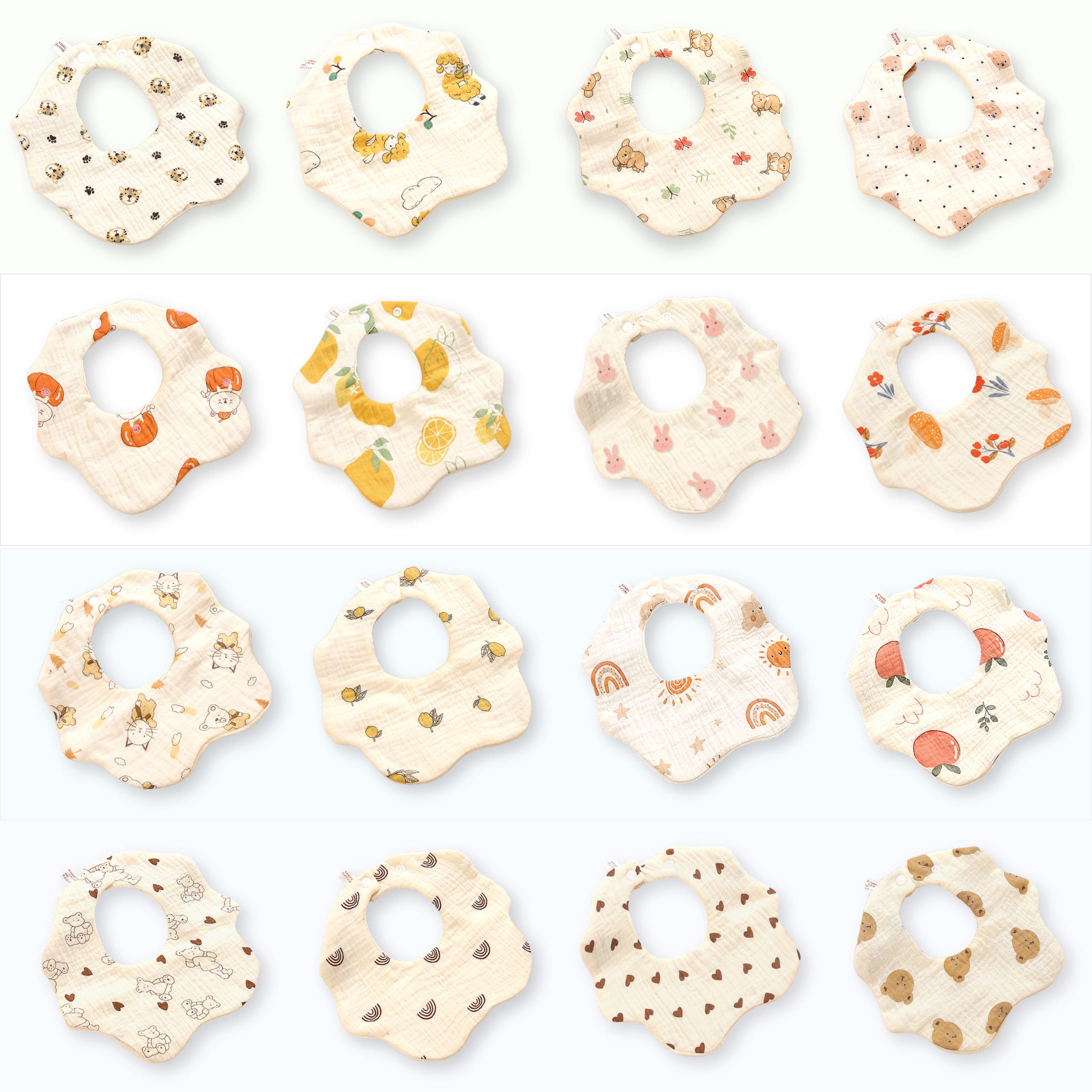 (4개/1set) 엘린베베 면 거즈 6중 턱받이 유아 신생아 네이밍 아기 자수 침받이 스카프 빕